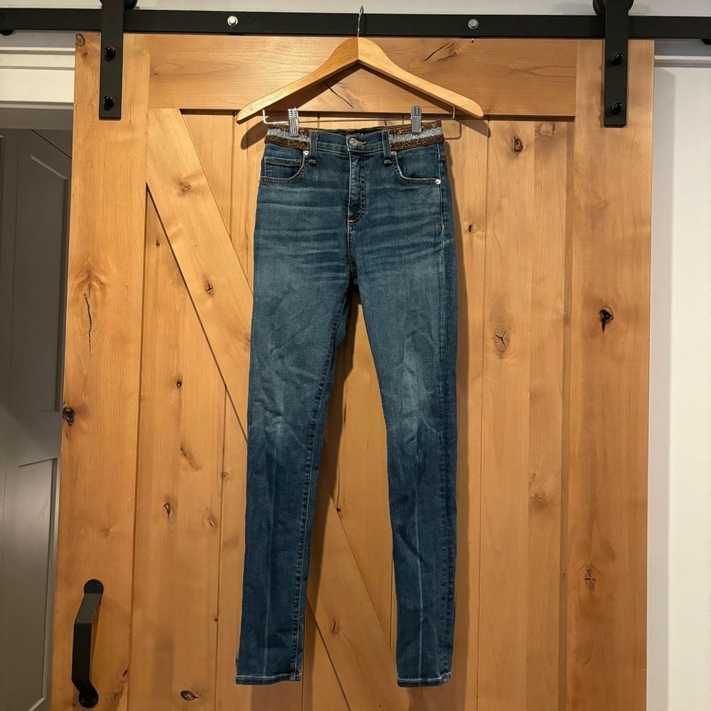 VERONICA BEARD Kate High Rise Skinny Jeans Nantucket Size 0 Glitter Waistband